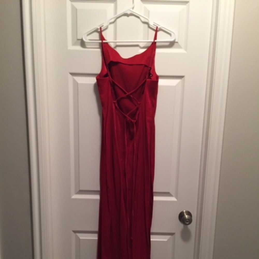 Vintage red silky lace up maxi dress